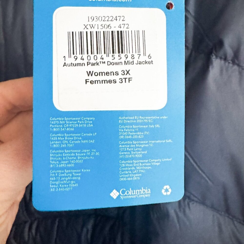 Columbia Autumn Park Navy Blue Down Filled Puffer Jacket 3X - Picture 3 of 7